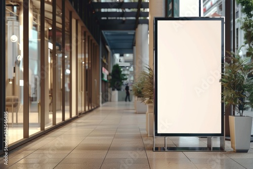 Sleek Shopping Mall Corridor with Blank Advertising Billboard