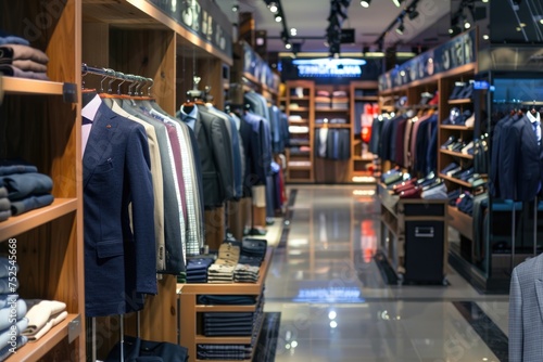 Elegant Men's Clothing Store with Variety of Suits on Display