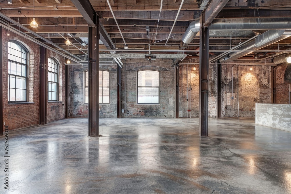 Spacious and Raw Industrial Loft Space with Exposed Brick and Beams
