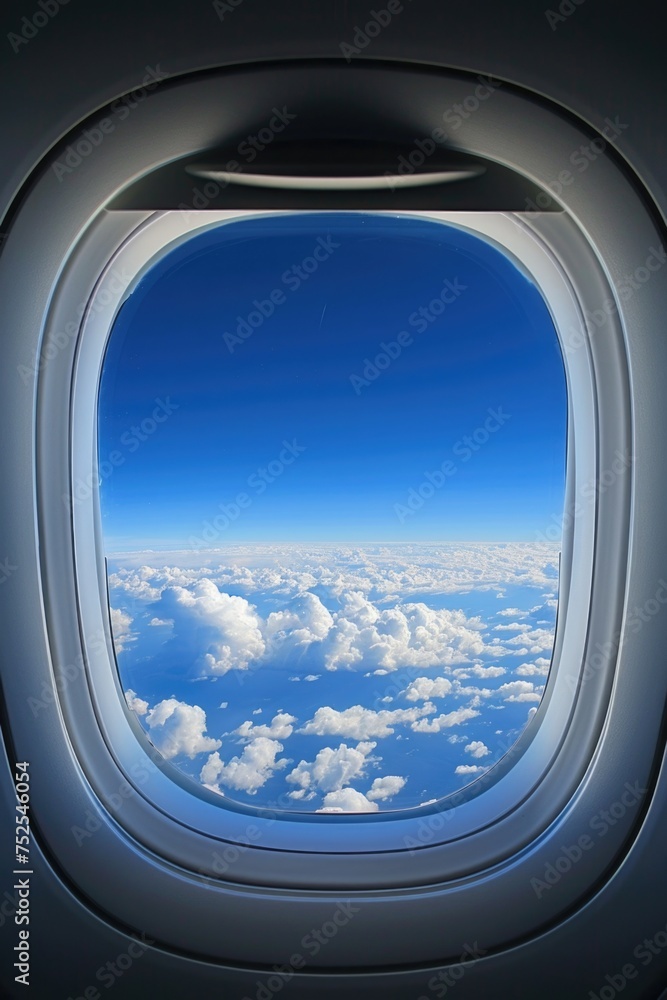 Airplane Window View High Above the Clouds and Ocean Airplane Window View High Above the Clouds and Ocean