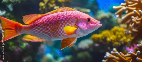 Colorful tropical fish swimming in a vibrant aquarium tank underwater environment