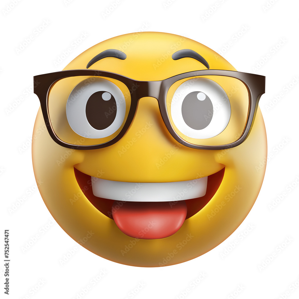 emoji of a laughing face with tongue and glasses