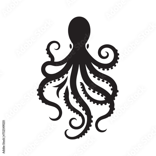 Ink and Arms: Vector Octopus Silhouette - Capturing the Elegance and Mystique of the Ocean's Intelligent Invertebrate. Minimalist black octopus illustration.