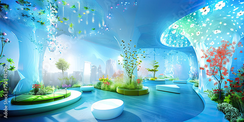 Waterfront Wonderland: A Picturesque Harbor Frontage Boasts Stunning Views of Sailboats, Skyscrapers, and Seagulls. Frutiger Aero Aesthetic. Vivid