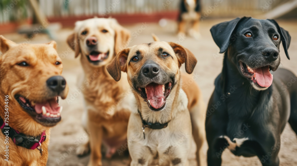 Happy dogs running in the sunlight