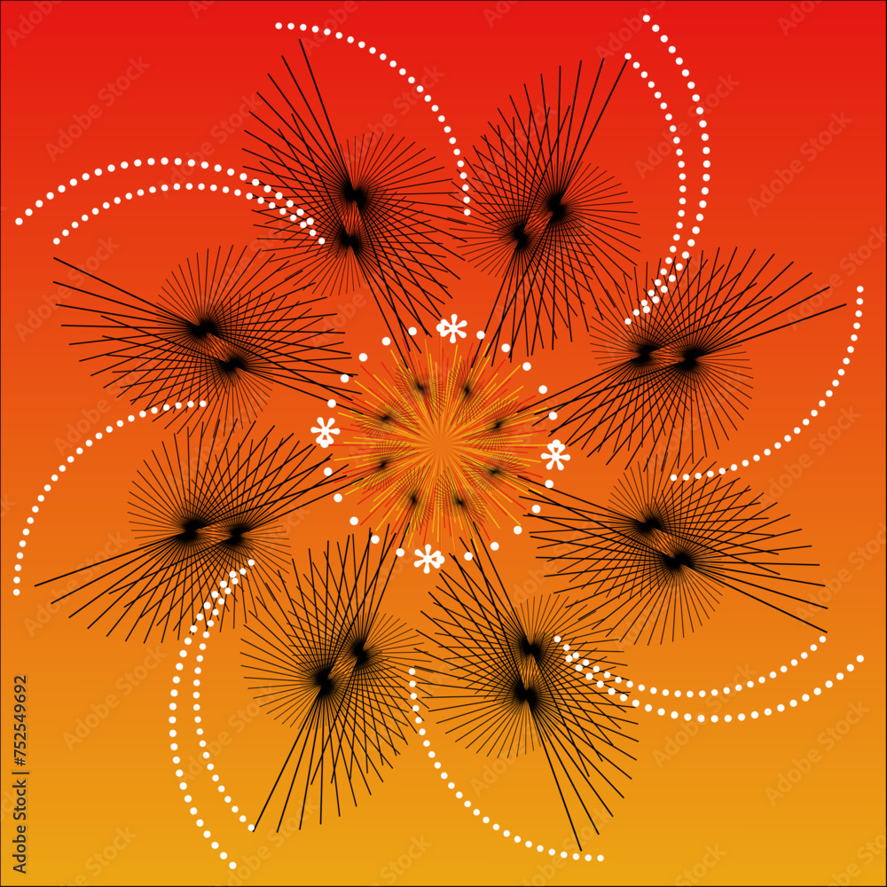 The vector dotted spiral vortex graphic is a visually interesting and complex image. use of color, movement, and text, all contribute to its overall effect.	
