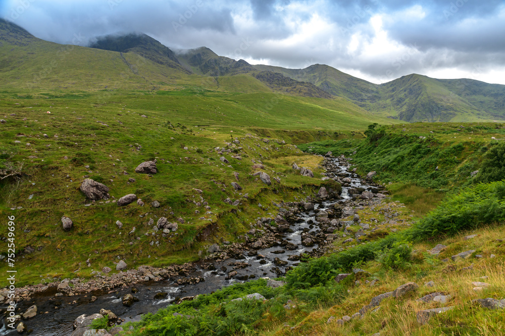 Ring of Kerry Mountains in Ireland in a cloudy day