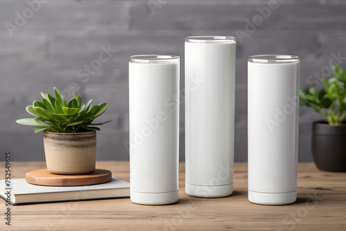 Mockup of three white designs, 20-ounce thin tumblers design.