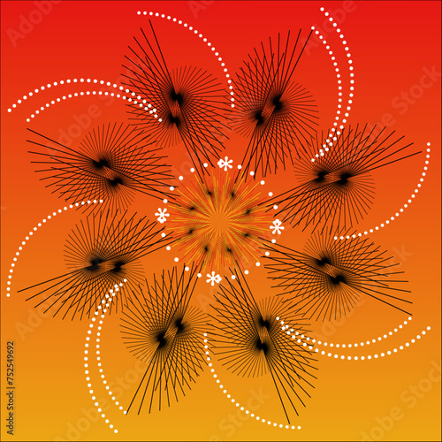 The vector dotted spiral vortex graphic is a visually interesting and complex image. use of color, movement, and text, all contribute to its overall effect.	
