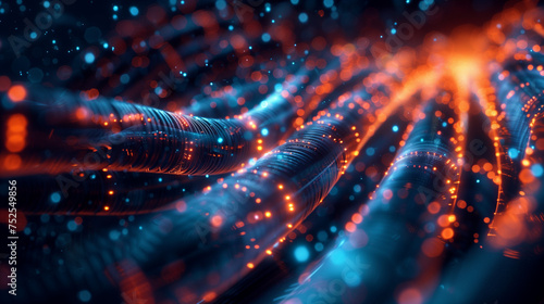 Swirling fiber-optic cables with glowing light points.