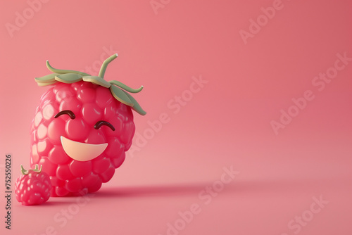 Anthropomorphic Raspberry Character on Pink Background.