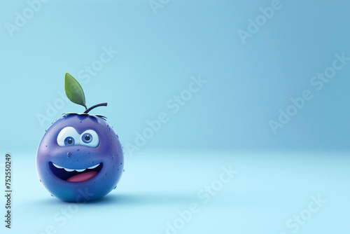 Happy cartoon blueberry character.