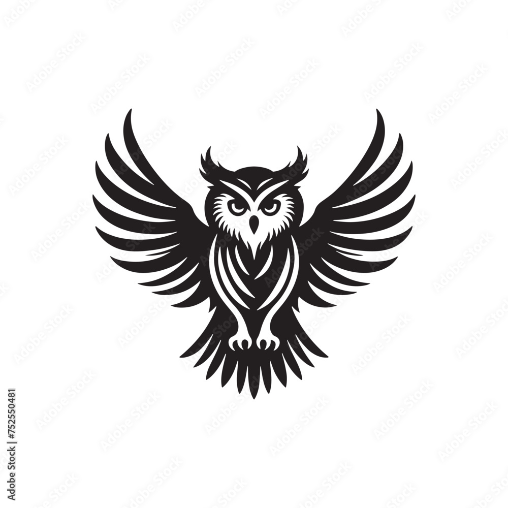 Fototapeta premium Night's Guardian: Black Vector Owl Silhouette - Capturing the Mystery and Majesty of Nature's Nocturnal Hunter. Minimalist Owl illustration.