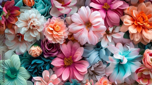A beautiful bunch of colorful textile flowers