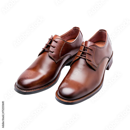 Male brown shoes isolated on transparent background.