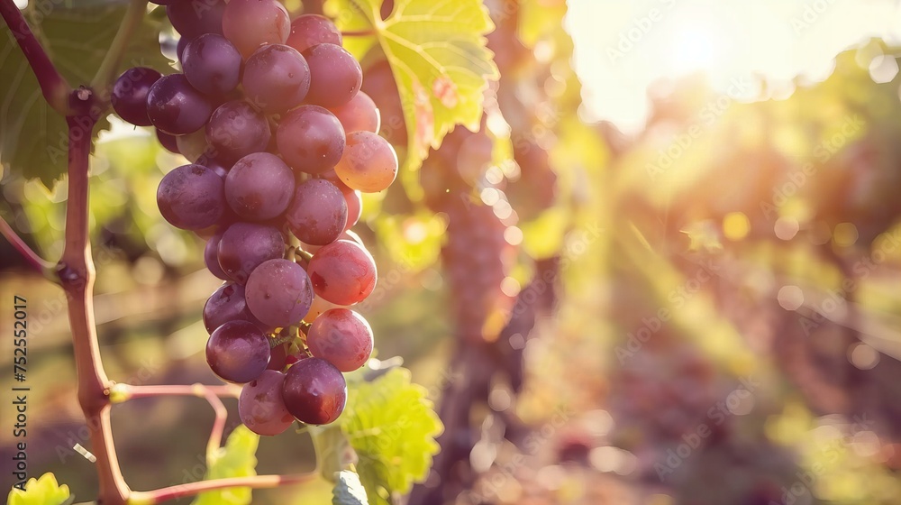 ripe grapes in vineyard closeup - obrazy, fototapety, plakaty 