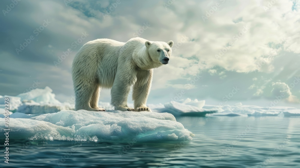 the Arctic landscape through a lifelike image featuring a white bear in isolation against a pristine Arctic background. the Arctic landscape through a lifelike image featuring a white bear in isolation against a pristine Arctic background.