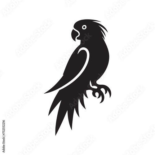 Shadow Parrot  Black Vector Parrot Silhouette - Capturing the Elegance and Charm of Nature s Vivid Avian Companion. Minimalist parrot illustration  Parrot vector.