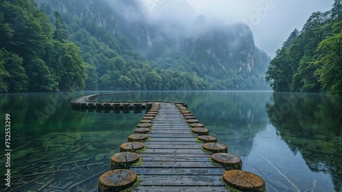Path to Tranquility: A Misty Lake Morning