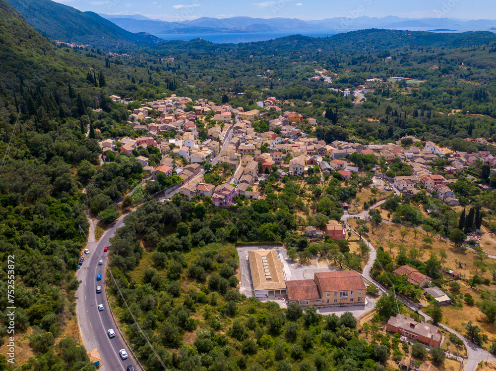 Aerial view from the drone of the village of Skripero on the Greek island of Corfu in Greece,Europe