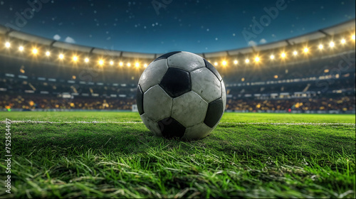 soccer Ball in a Stadium with Lights