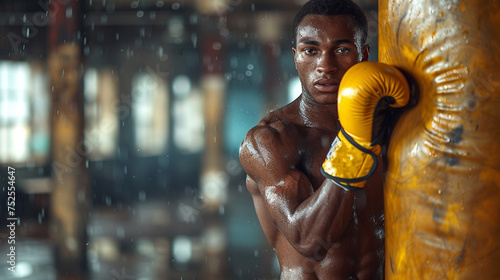African American boxer during training, sport © Daniel