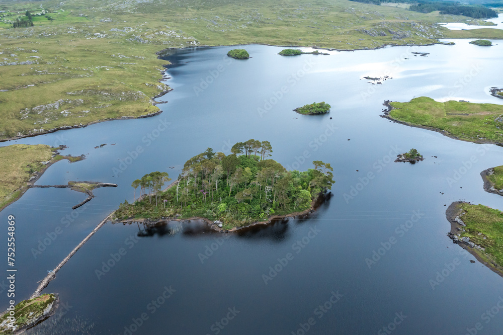 Morning scene with a cloudy day in Galway Ireland, Pine Island aerial view