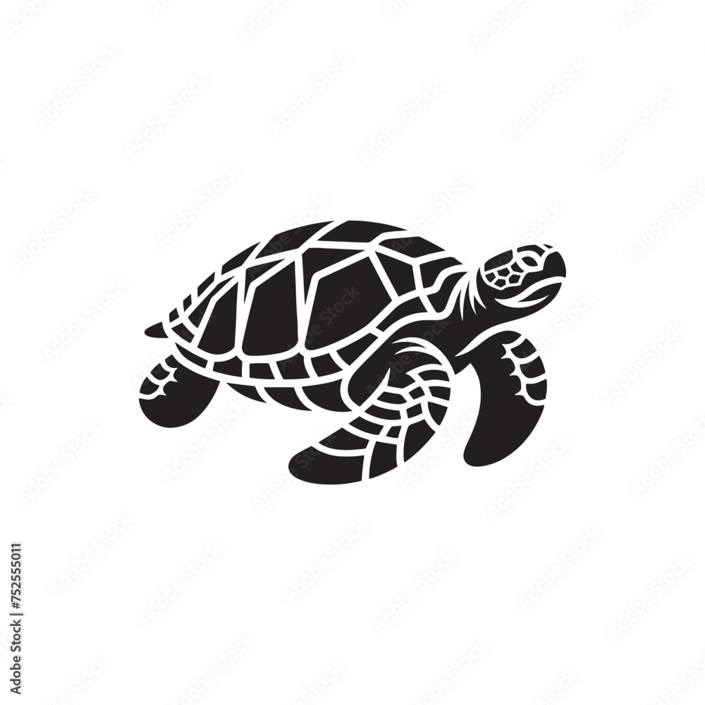 Fototapeta premium Shadowed Shells: Black Vector Turtle Silhouette - Capturing the Serenity and Strength of Nature's Ancient Marine Wanderer. Minimalist Turtle illustration.