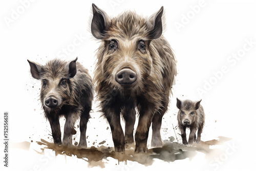 wild boars isolated on white