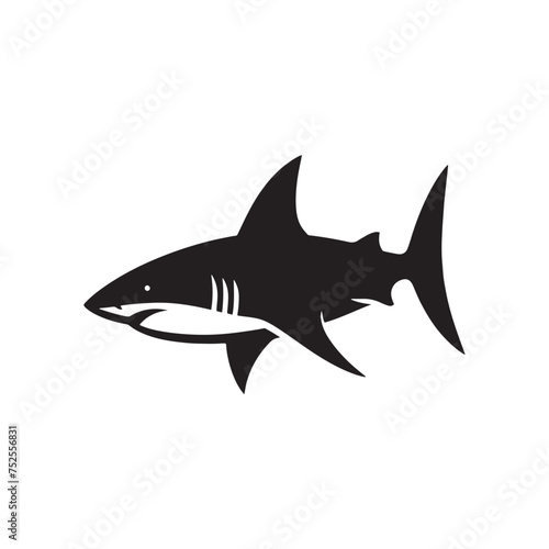 Silent Shadows: Black Vector Shark Silhouette - Capturing the Stealth and Majesty of Nature's Oceanic Apex Predator. Minimalist Shark illustration.