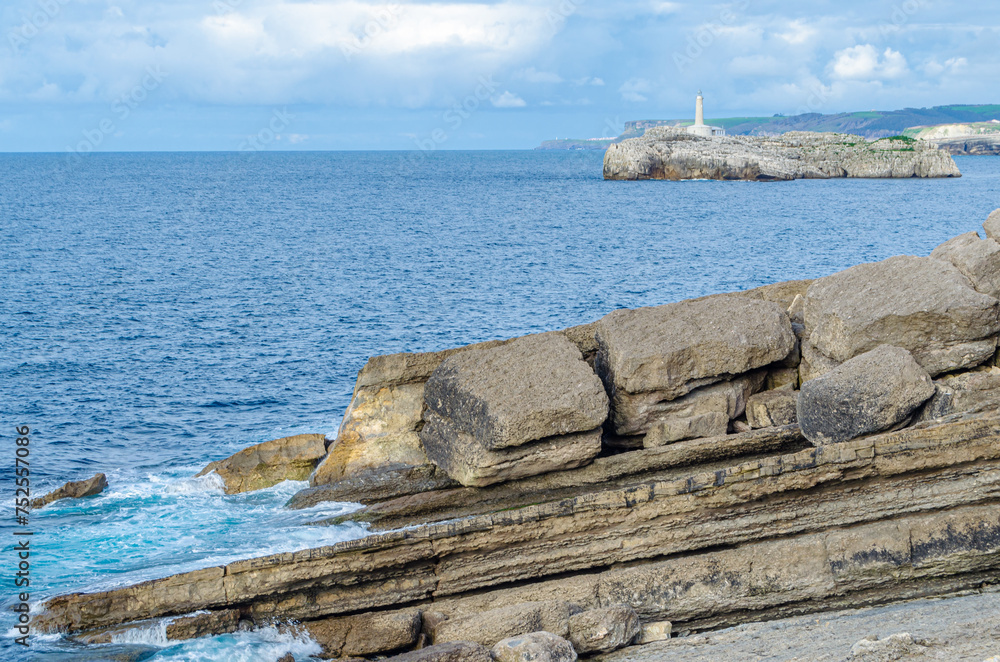 View of Mouro Island and its lighthouse, Santander, Spain View of Mouro Island and its lighthouse, Santander, Spain