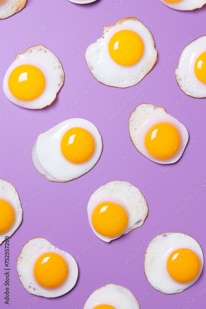 Easter Breakfast Pop Art: Fried Eggs Over Easy on a Lavender Background. Minimalistic Food concept. Easter Breakfast Pop Art: Fried Eggs Over Easy on a Lavender Background. Minimalistic Food concept.