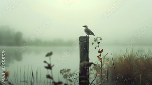 Ptak siedzący na słupie koło wody