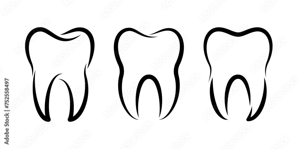Tooth or teeth icons for dentistry clinic, toothpaste and dental mouthwash. Vector outline healthy tooth or teeth icons Tooth or teeth icons for dentistry clinic, toothpaste and dental mouthwash. Vector outline healthy tooth or teeth icons