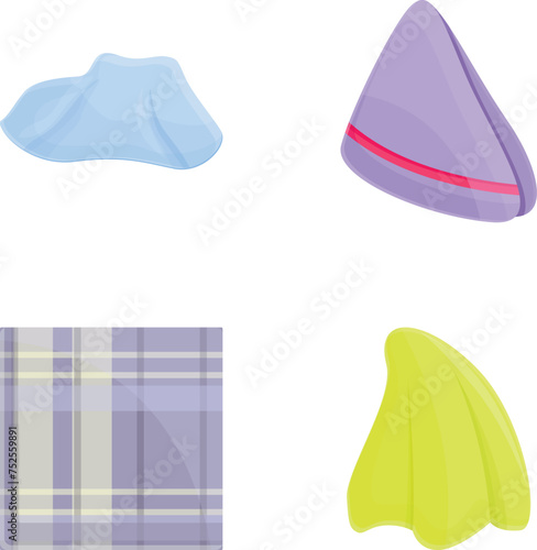 Handkerchief icons set cartoon vector. Cotton handkerchief in various color. Personal hygiene item