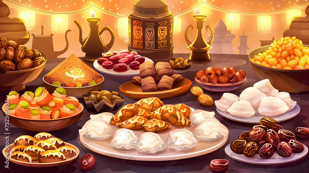 Traditional Ramadan Eid al-Fitr Sweets- Eid Mubarak Background with Assorted Middle Eastern Desserts Traditional Ramadan Eid al-Fitr Sweets- Eid Mubarak Background with Assorted Middle Eastern Desserts