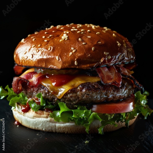 a cheeseburger with bacon and lettuce