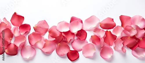 A cluster of delicate pink flowers with velvety petals, tightly packed and blooming vibrantly against a clean white backdrop. The bright pink hues of the flowers pop against the stark white background photo