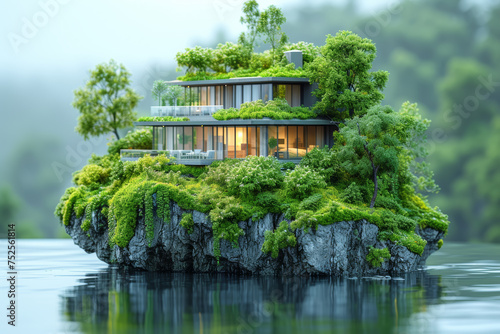 A hospitality industry leader incorporating green building practices, renewable energy, and water conservation in its hotel operations. Concept of sustainable tourism. Generative Ai. photo