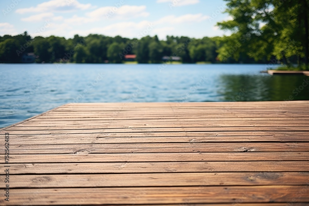 Peaceful wooden dock on a serene lake, perfect for nature lovers and travel enthusiasts