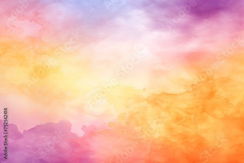 Abstract Watercolor Background with a Fiery Sunset Sky in Orange and Purple Hues