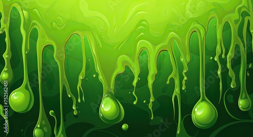 Seamless Oozing Slime Pattern on Green Background for Halloween Designs. Gooey Blob Border photo