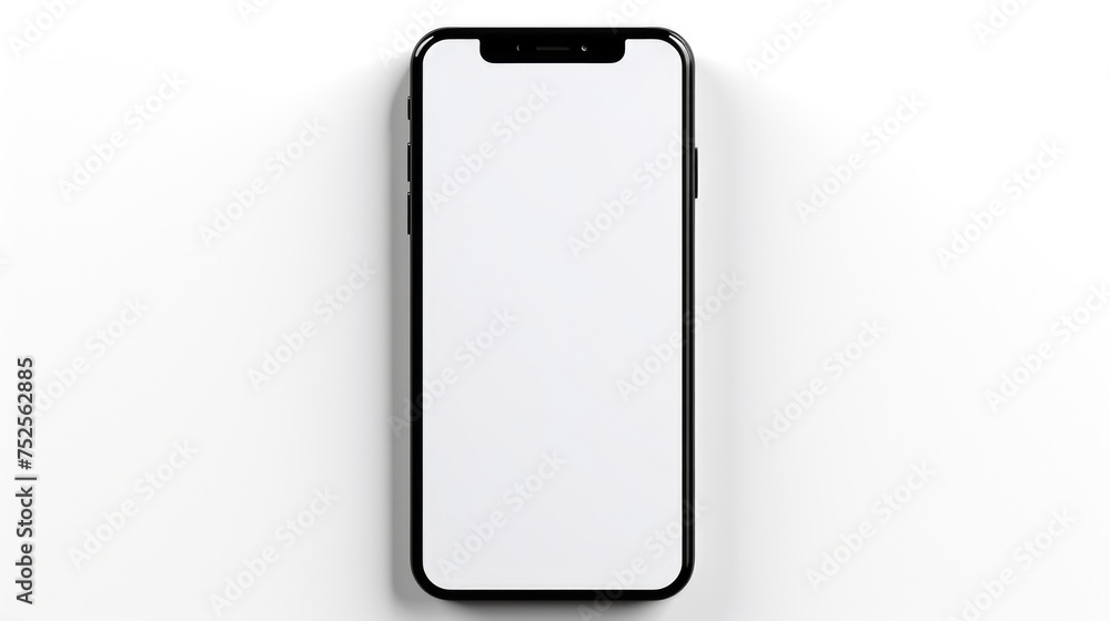 Blank screen Phone on white surface, ideal for technology concepts Blank screen Phone on white surface, ideal for technology concepts