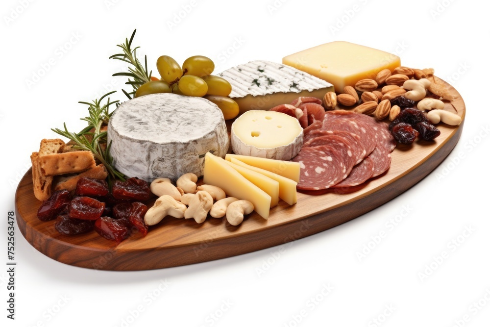 A platter of cheese, crackers, nuts, grapes, and cheese. Perfect for party or catering events A platter of cheese, crackers, nuts, grapes, and cheese. Perfect for party or catering events