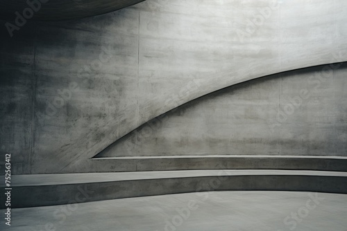 A simple and modern empty room with a unique curved wall. Suitable for architectural and interior design concepts