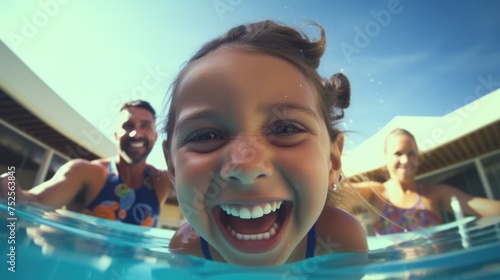 A happy little girl smiling in the water, suitable for various projects