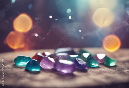 Healing reiki chakra crystals Gemstones for wellbeing destress meditation relaxation stones photo