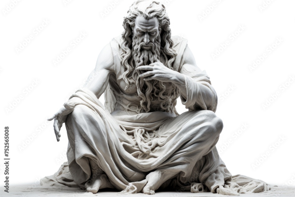 A statue of a man with long hair and a beard. Suitable for historical or artistic projects