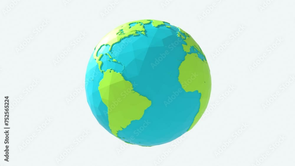 3D animation of planet Earth with low poly style rotating slowly in loop on white background 3D animation of planet Earth with low poly style rotating slowly in loop on white background