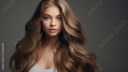 A beautiful young woman with long brown hair. Perfect for beauty and fashion concepts